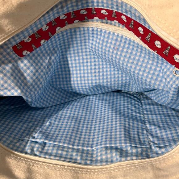 Vineyard Vines Canvas Tote Coastal Blue Ivory Oil Rig Print Zip Top - Picture 9 of 11